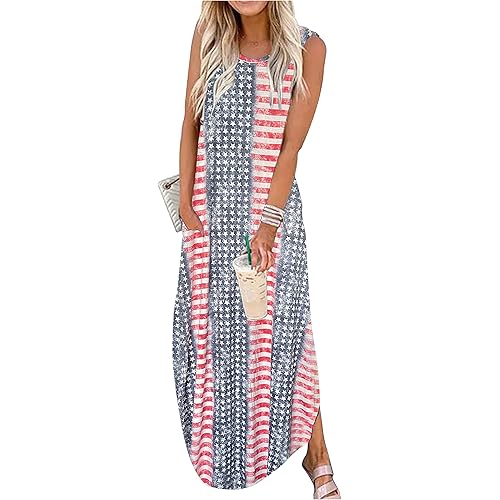CHUNTIANRAN Women's Summer Maxi Dress Casual Loose Sundress Long Dress Sleeveless Vacation Beach Dresses with Pockets