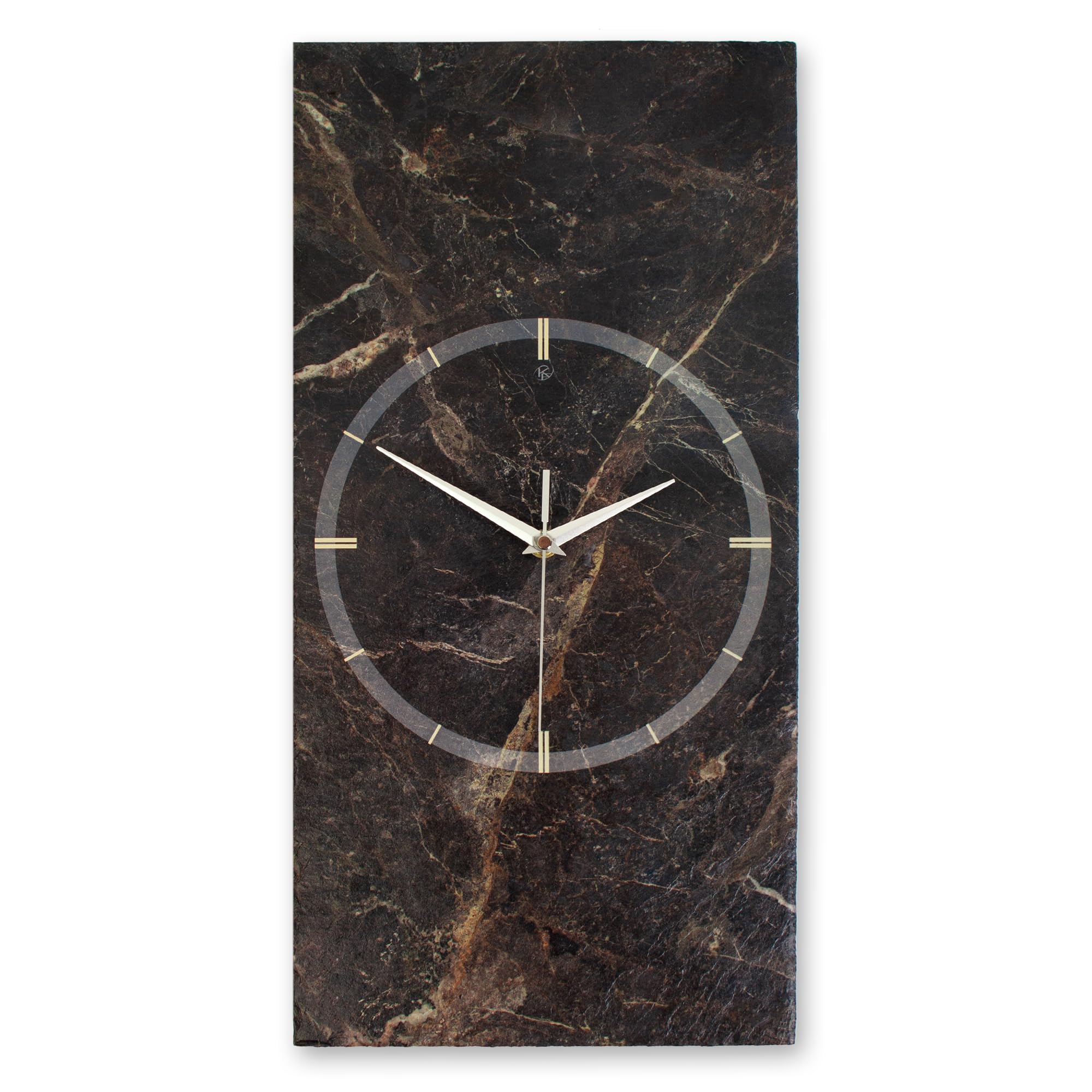 Kreative Feder Designer-Wanduhr Brown Marble aus Stein mit Zeigern aus gebürstetem Aluminium - Designeruhr aus Stein mit flüsterleisem Uhrwerk (Brown Marble, leises Quarzuhrwerk)