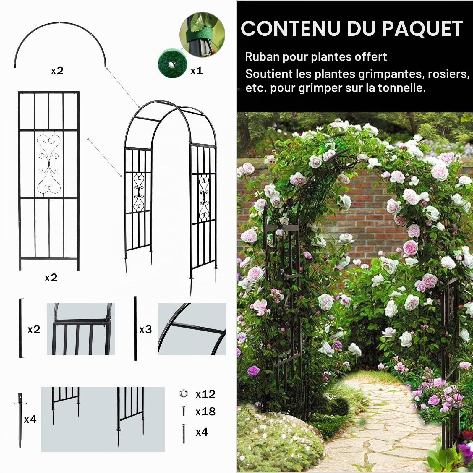 Arche de Jardin Tonnelle incurvée en métal Durable pour Plantes grimpantes, Arches de Mariage, cérémonies