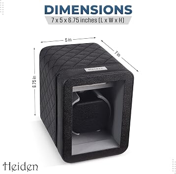 Heiden Monaco Watch Winder - Automatic Watch Winder for Automatic Watches, Rolex - Black Leather - Battery Powered or AC Adapter, 12 Program Settings, Diamond Stitched Vegan Leather