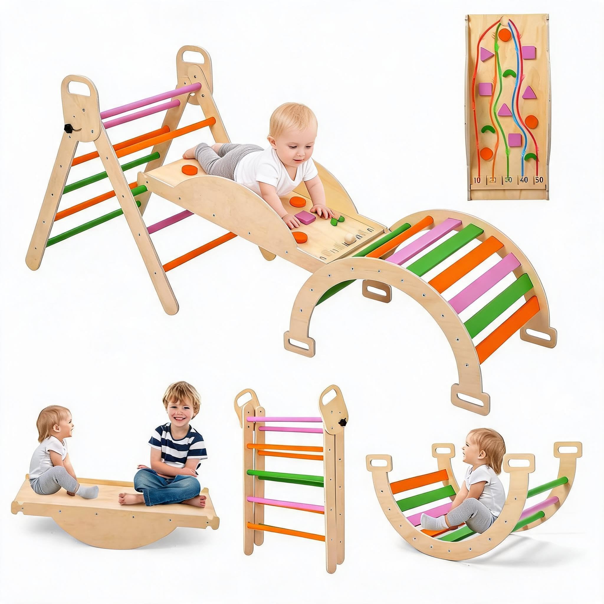 9-in-1 Educational Collapsible Wooden Climbing Set for Toddlers, Colorful — image 1