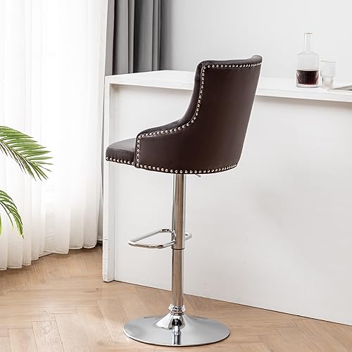 Miniatura 15 de BTEXPERT - Taburete de comedor tapizado de 25 a 33 pulgadas con respaldo alto, taburete de barra con cabeza de clavo copetudo negro (1) Borde de