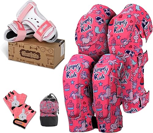Paquete: Rodilleras, coderas, guantes de bicicleta y muñequeras para niño y niña pequeña I One Set para todos los deportes, patinaje sobre ruedas,