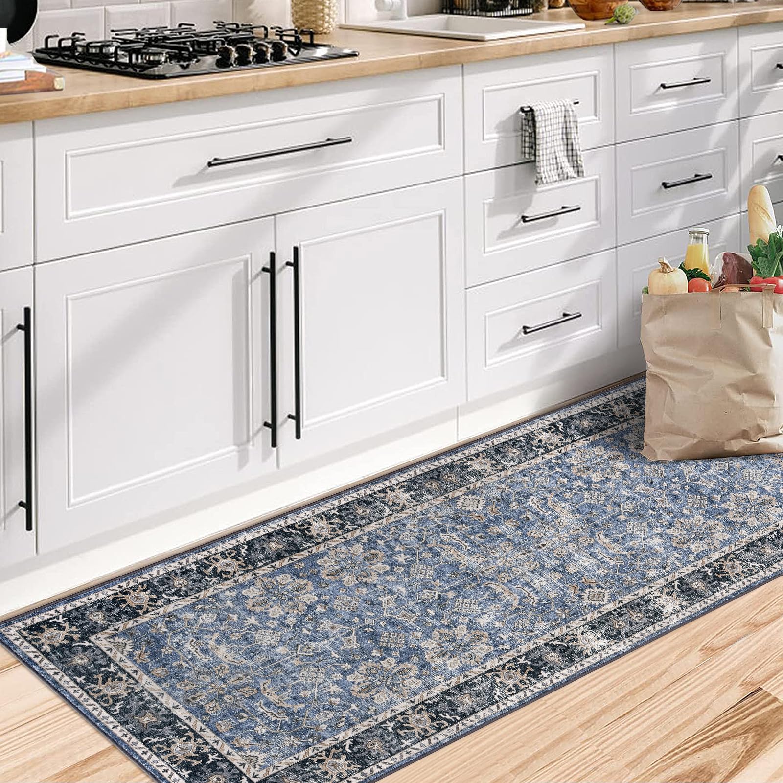 CIBTYHOH Washable Rug Rugs Living Room Carpet for Bedroom Vintage-Inspired Area Rug - Classic Floral Pattern,80 * 150 CM - Image 3