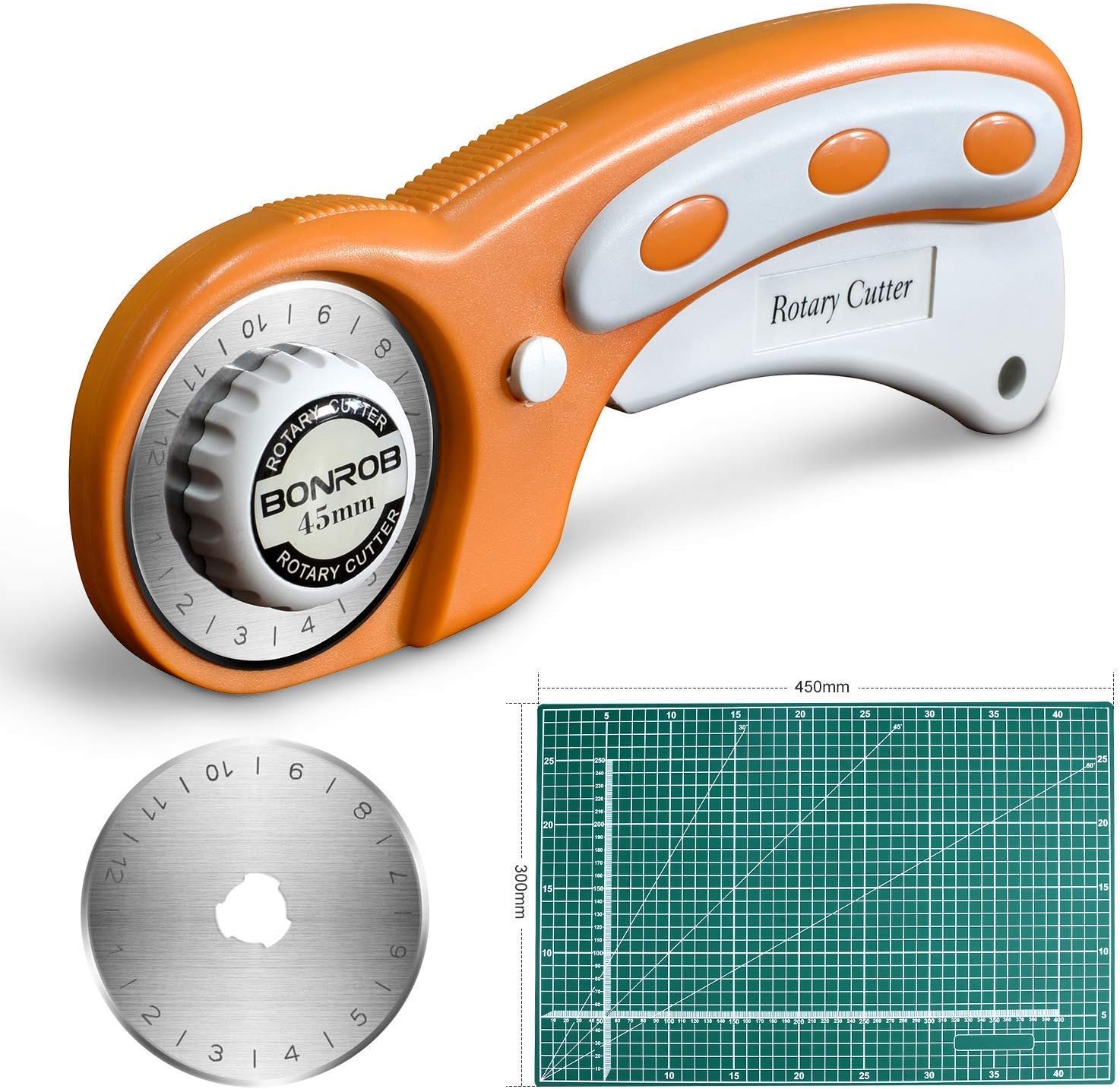 BONROB 45mm Rotary Cutter, with 1 Replacement Rotary Blades for Crafting, Sewing, Quilting