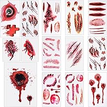 14 Blatt Halloween Tattoo Stickers,Halloween Narbe Temporäre Blutige Wunde Tattoo Aufkleber,Wasserdicht Halloween Zombie Makeovers für Vampir Zombie Cosplay Masquerade Prank Makeup Dekorationen