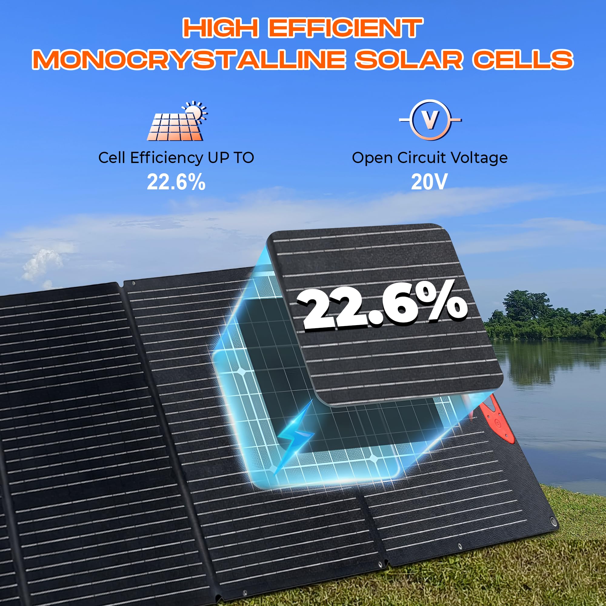 Panneau solaire portable 200 W - Chargeur solaire pliable avec kit multi-connecteurs et sorties USB - Panneaux solaires étanches