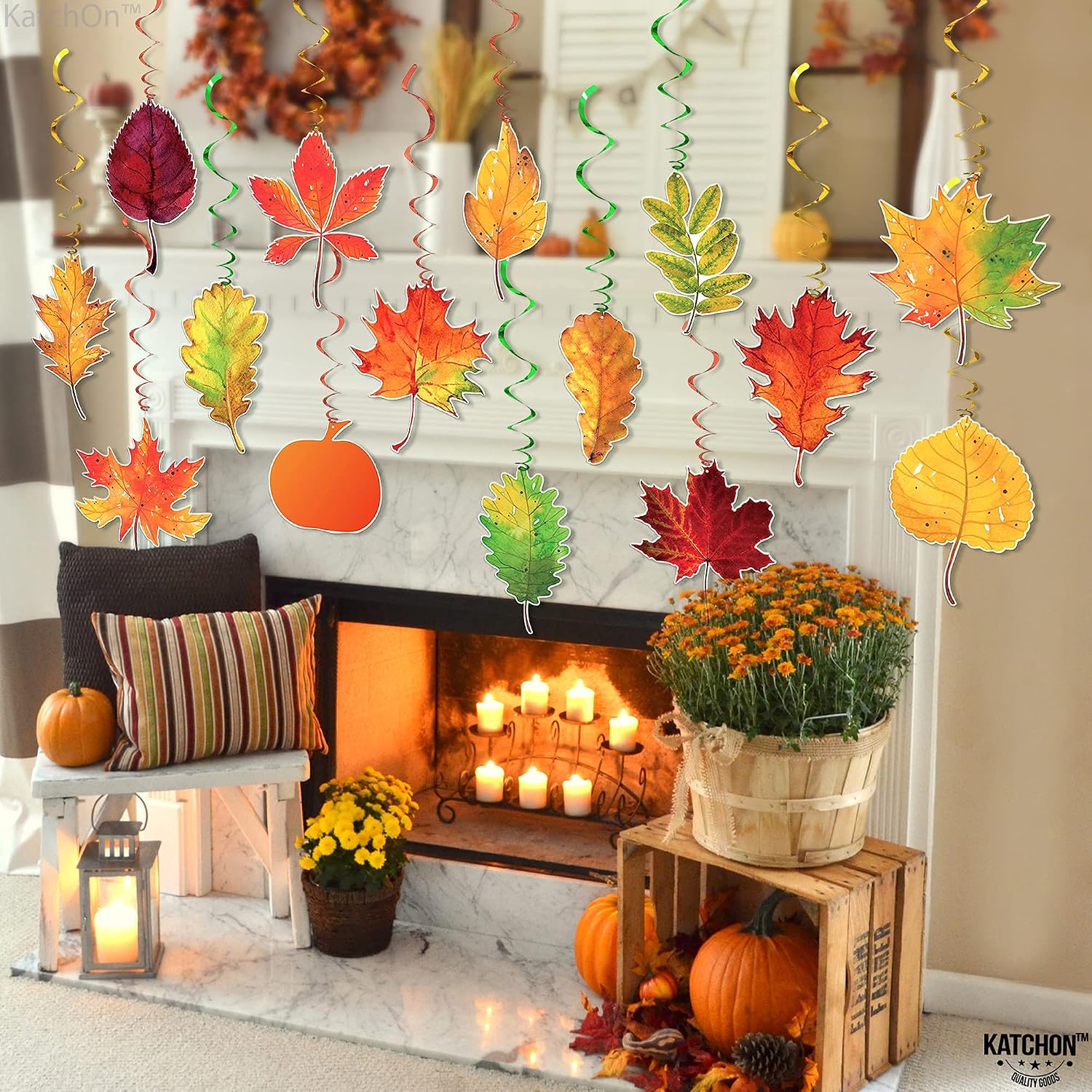 KatchOn, Fall Hanging Decorations Swirls- Pack of 30, No DIY | Thanksgiving Party Decor, Fall Decorations for Home | Hanging Fall Leaves, Autumn Leaves Decor