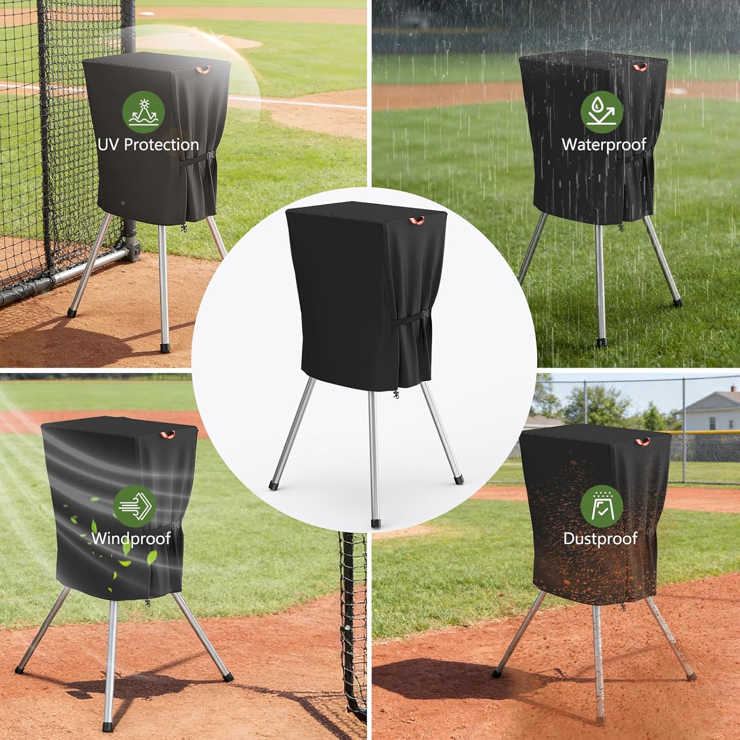 STARTWO Pitching Machine Cover for Most Baseball/Softball Pitching Machine,All-Weather Protection Heavy Oxford Cover,Fits Single-Wheel & Multi-Speed Models,Indoor/Outdoor Use.(30.3"L×25.2"W×43.3"H) - Image 5