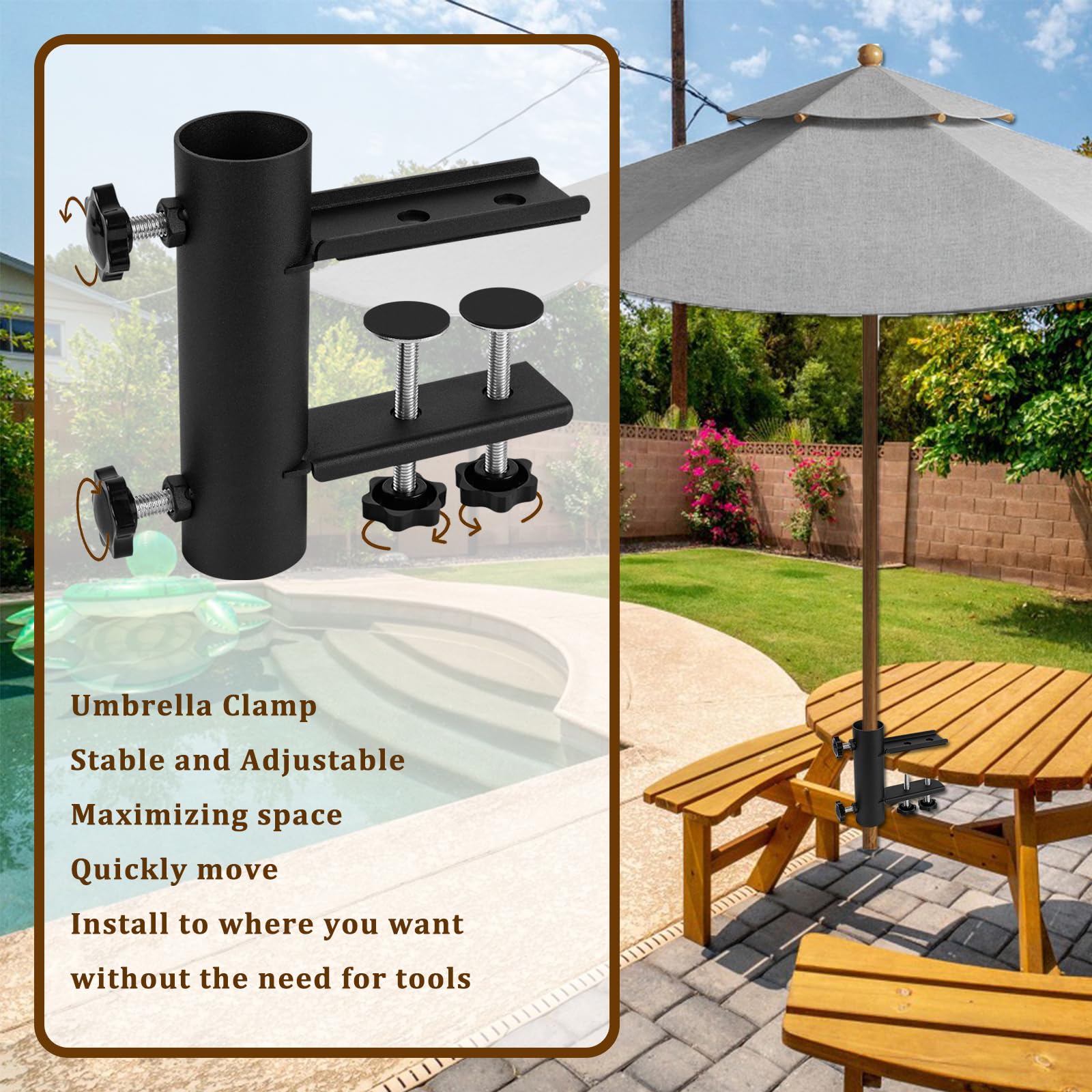 Support Parasol De Terrasse En Acier - Base Carrée Réglable, Pour Parasols Jusqu'à Ø 3,8 Cm (11,2x11,2x29 Cm)