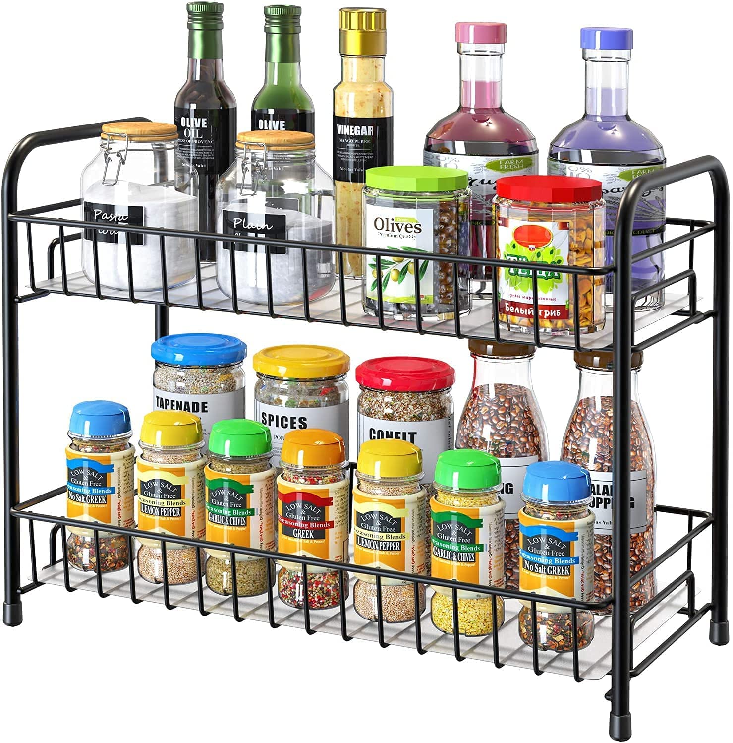 12FOR COLLECTION Metal 2-Tier Multipurpose Kitchen Rack Organizer – Heavy-Duty Countertop Stand for Spices Jars Pantry Essentials – Space-Saving Storage Shelf with Durable Steel & Non-Slip Rubber Feet