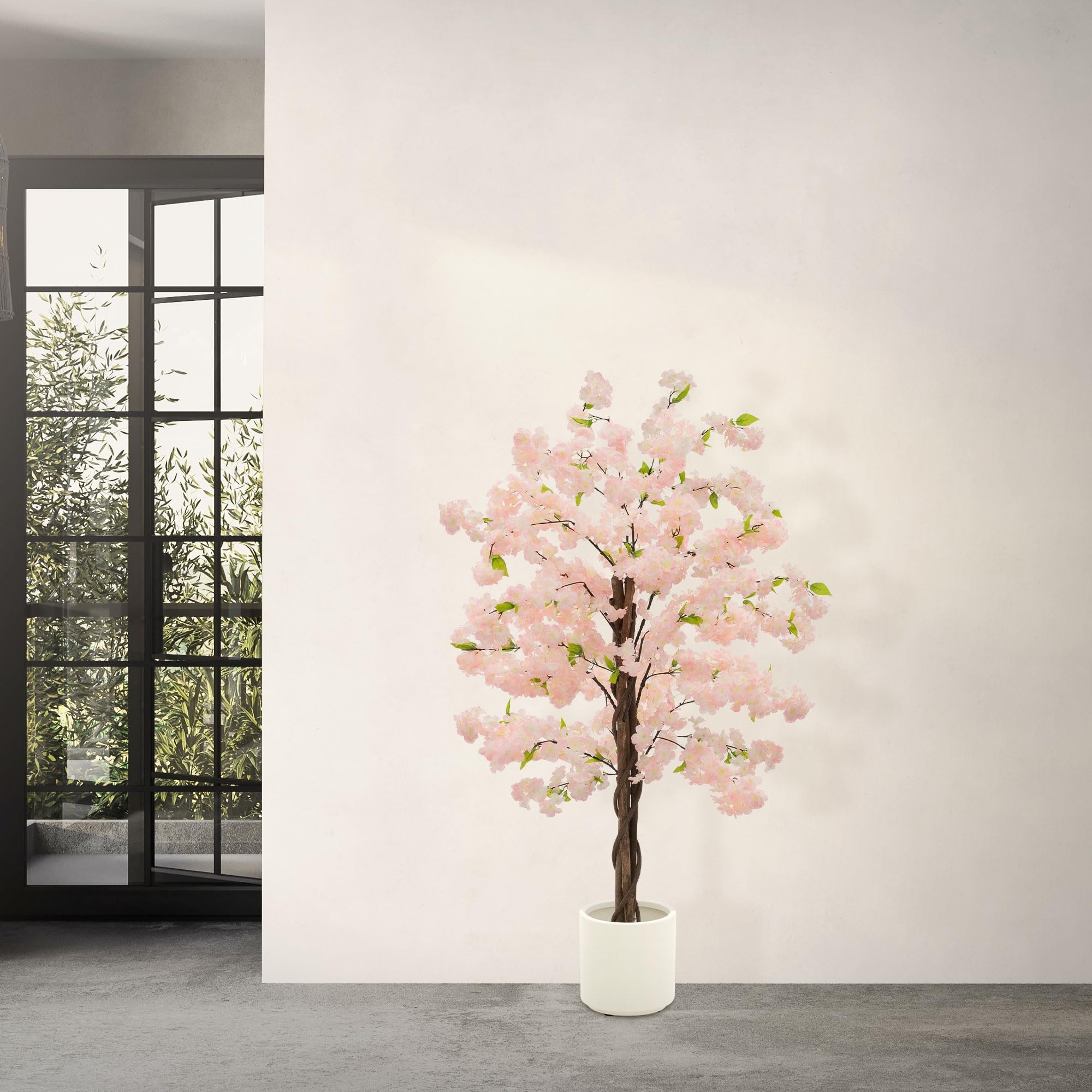 ML-Design Albero di Ciliegio Artificiale 150 cm Rosa, Pianta Finta Grande e Realistica con Tronco in Legno Naturale, Albero Decorativo in Vaso per Interni ed Esterni, Arredo Casa, Ufficio e Soggiorno