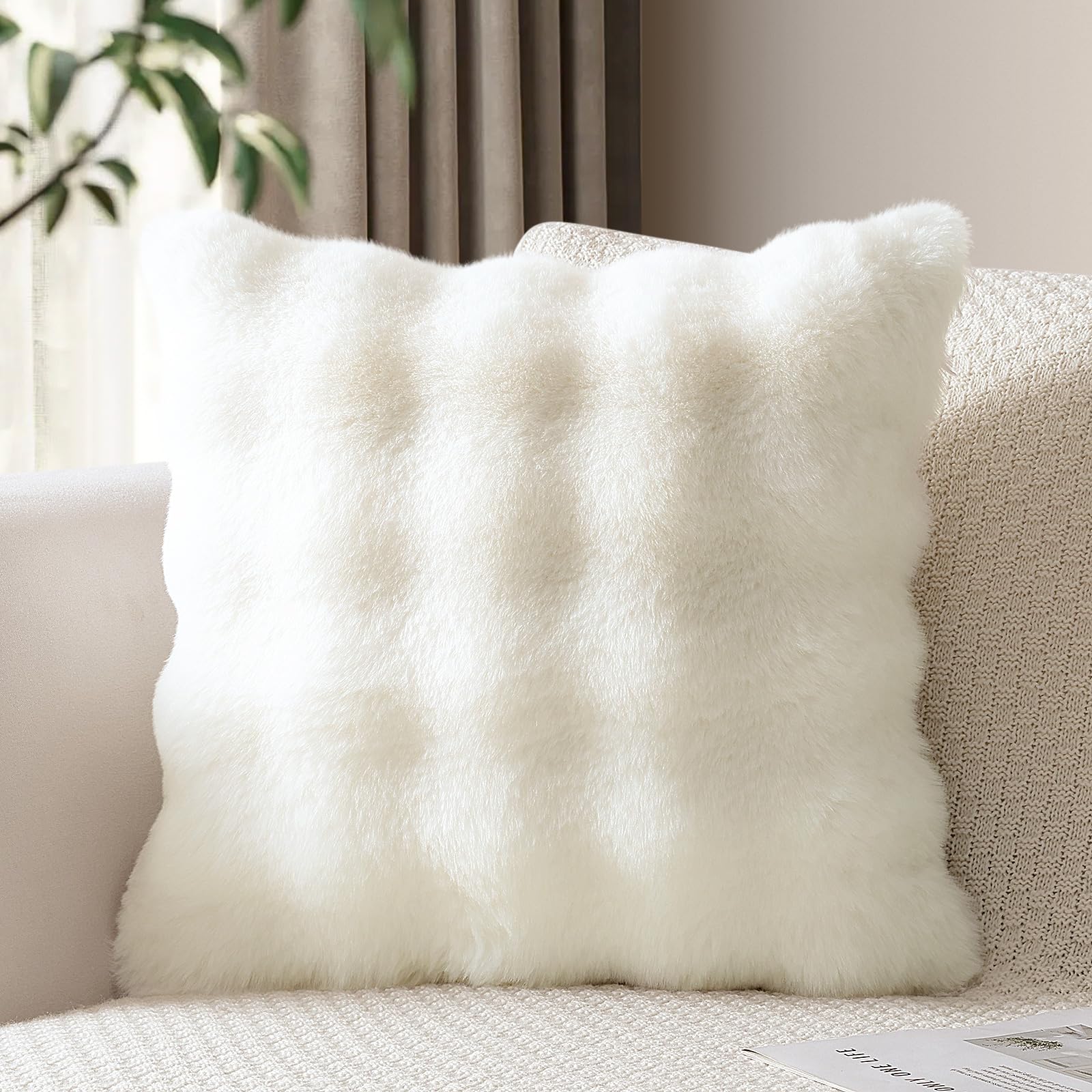 JOTOM Set of 1 Plush Cushion Cover 45x45 cm Soft Decorative Throw Pillow Cover Fluffy Faux Fur Pillowcase for Couch Sofa Bedroom Pillow 18x18 Inch (Cream White) — image 1