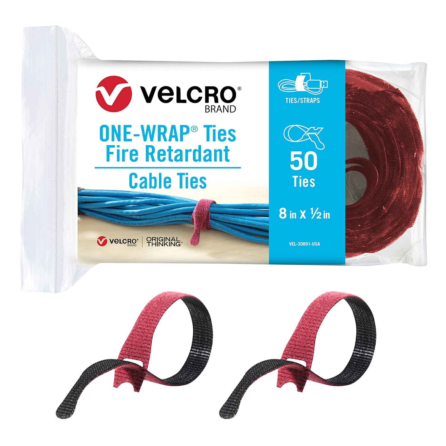 VELCRO Brand Fire Retardant Cable Ties 50pk ONEWRAP FR Cable Straps for