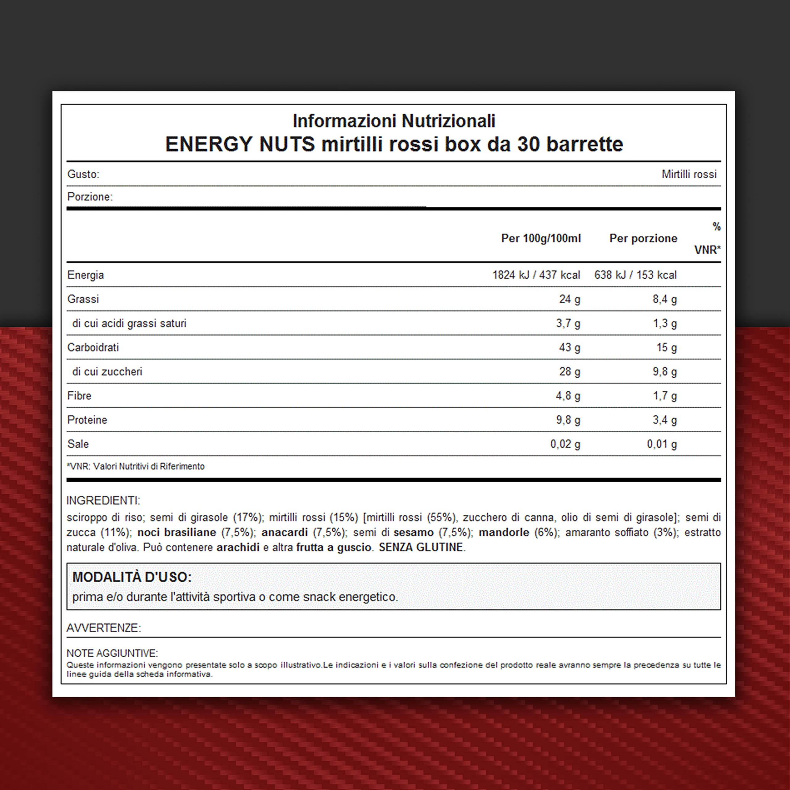 WHY SPORT ENERGY NUTS - Barrette Energetiche ad Alto Contenuto di Fibre - Gusto Mirtilli Rossi - Box da 30 Barrette - 35 gr