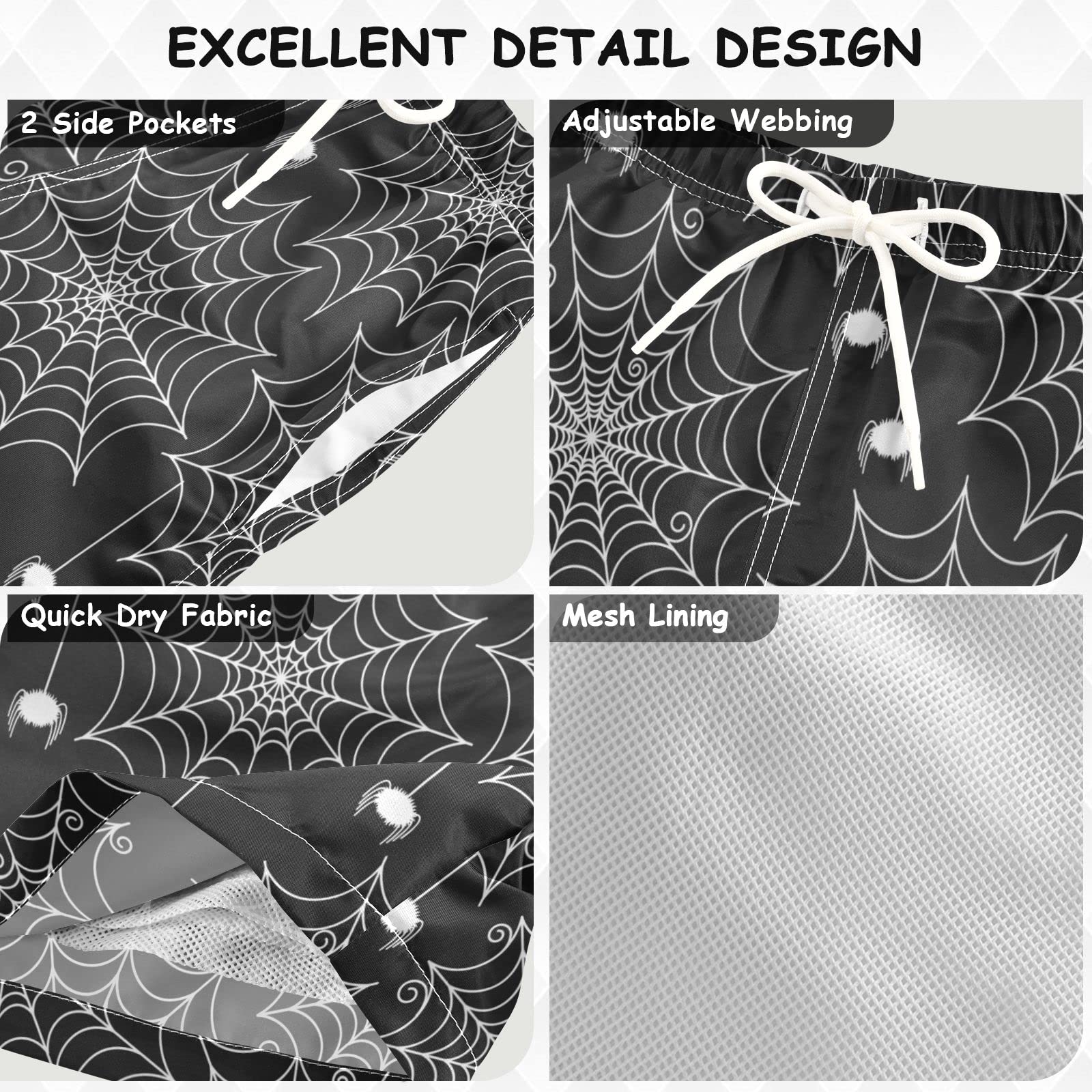 Dussdil Halloween Creepy Spiderwebs Boy's Swim Trunks Kids Toddler Swim Board Shorts Beach Swimwear Swimsuit Bathing Suits 4T