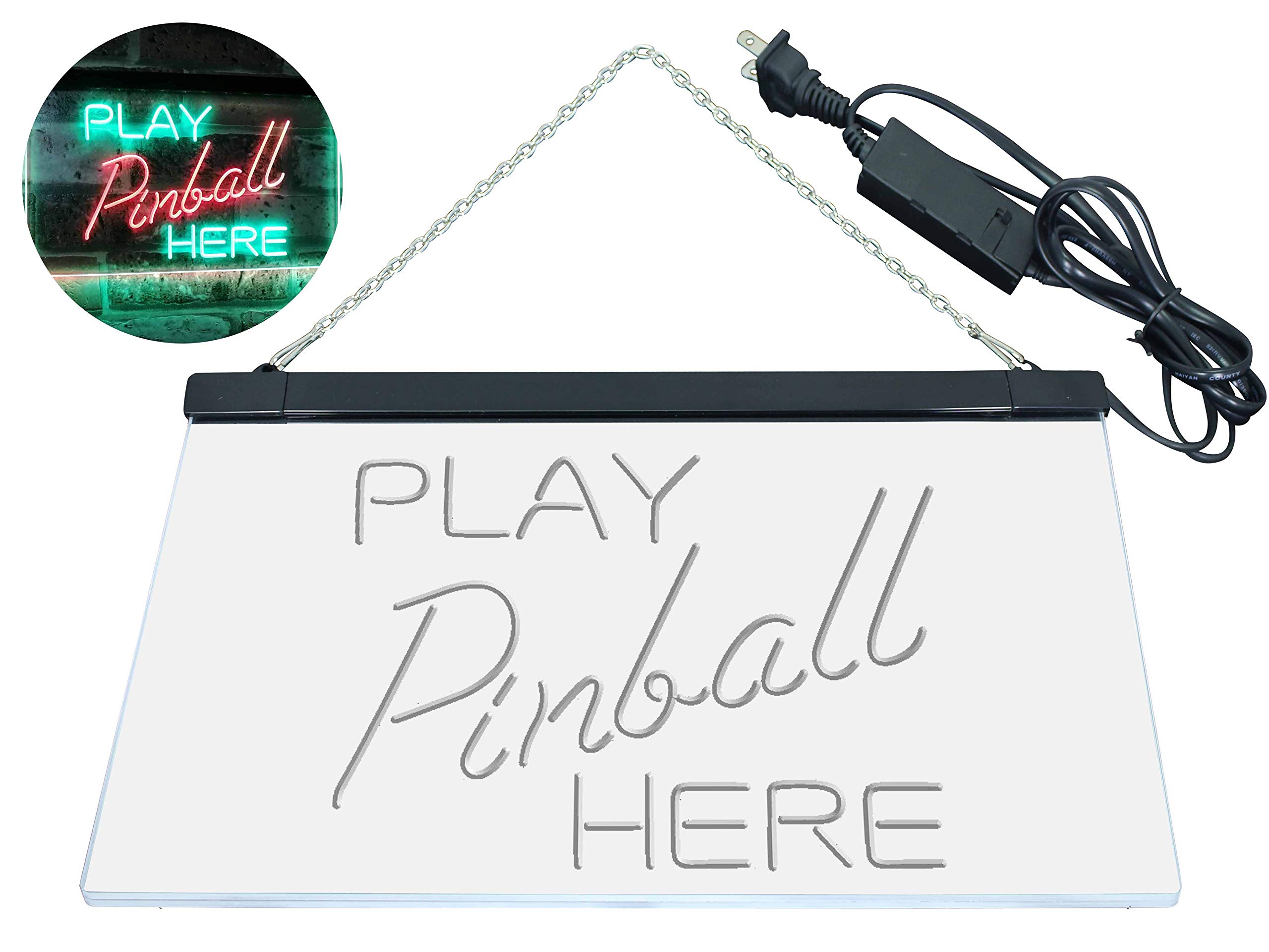ADVPRO Pinball Room Play Here Display Game Man Cave Décor Dual Color LED Enseigne Lumineuse Neon Sign Vert et Rouge 600 x 400mm st6s64-i2619-gr