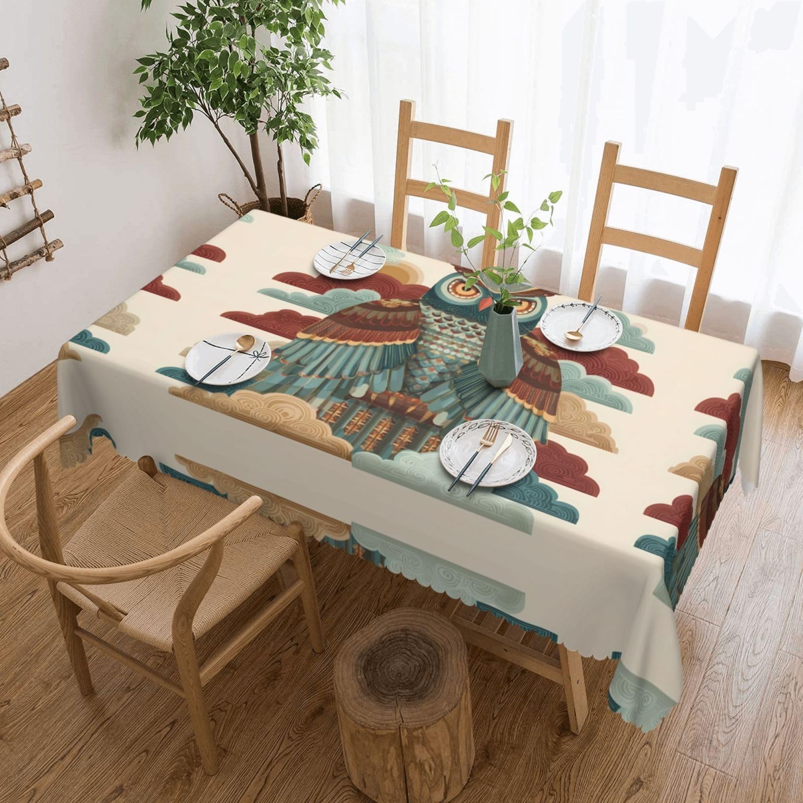 MROWYC Red and blue owl Printed tablecloths are suitable for hotels, picnics, and parties, and can effectively protect the tabletop