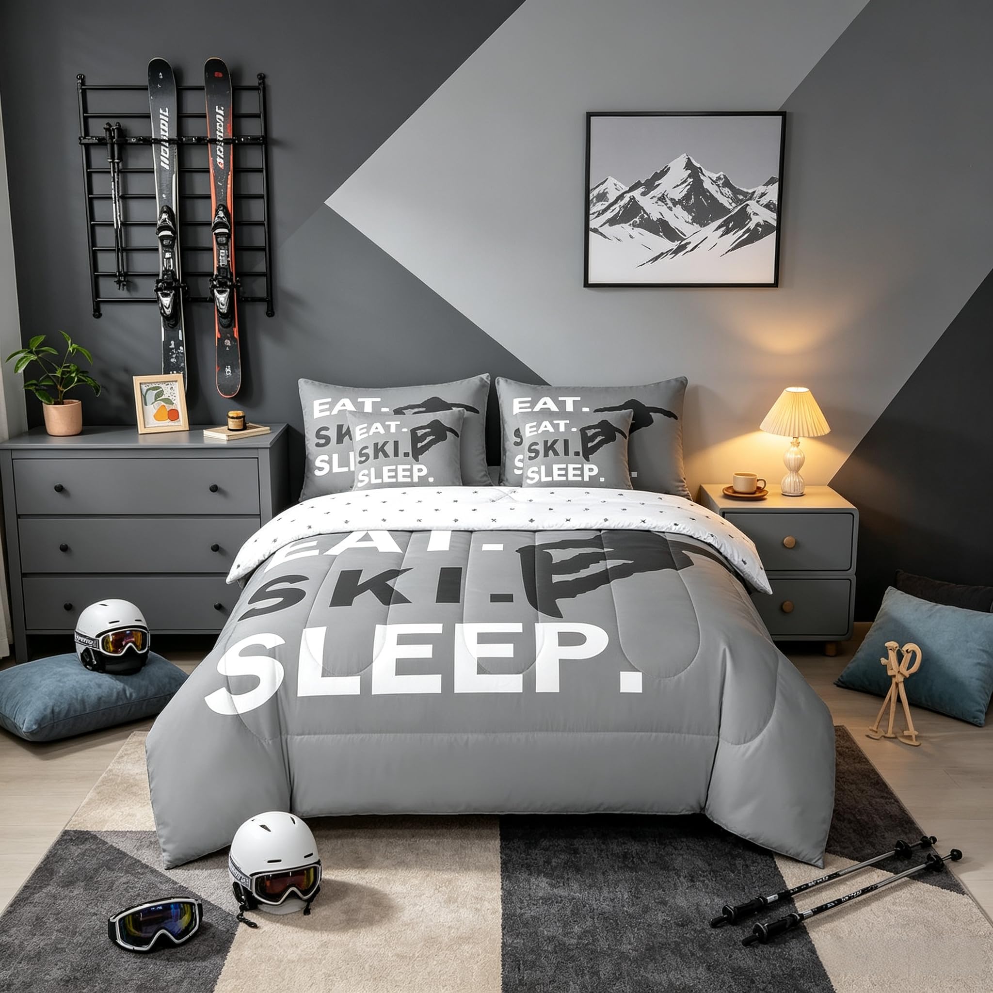 Feelyou Ski Bedding Set Full Size 7 Piece for Kids Women Men