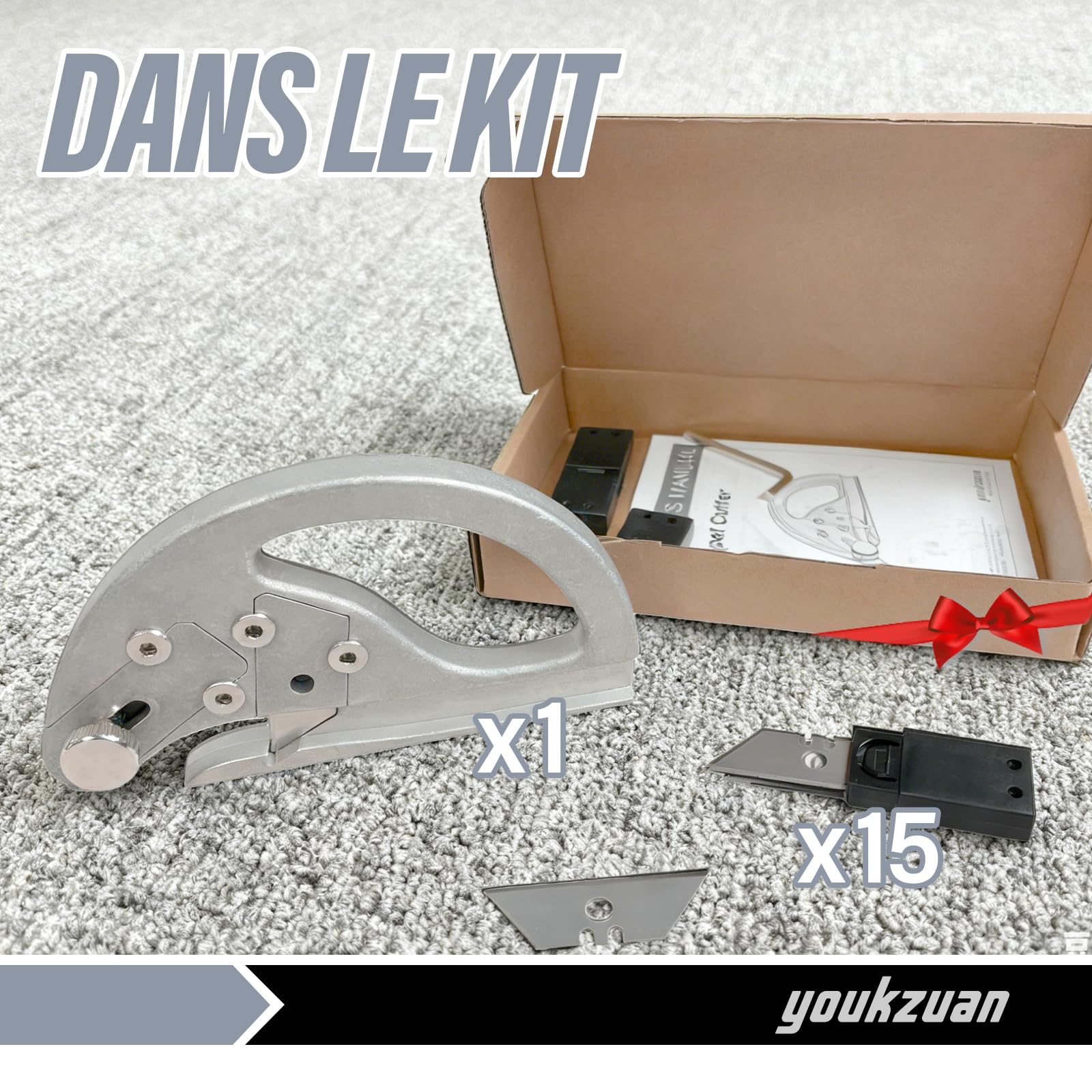 Outil professionnel de coupe de tapis à deux fonctions, coupeur de tapis en boucle avec 15 lames haute performance, lame de coupe rétractable