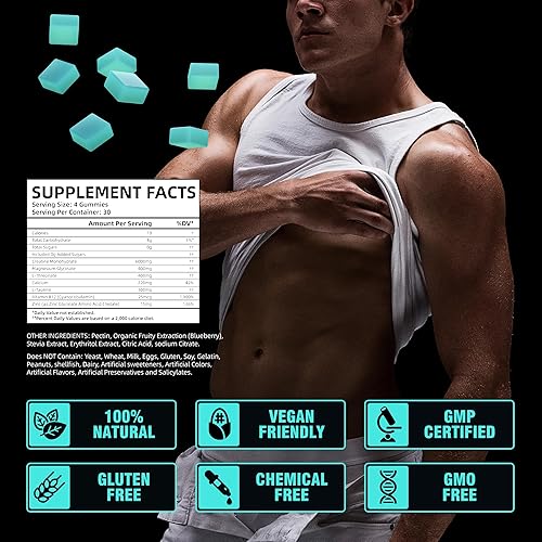 Miniatura 2 de Gomitas de monohidrato de creatina para hombres y mujeres, 120 gomitas sin azúcar con glicinato de magnesio, L-treonato, L-taurina + vitamina B12