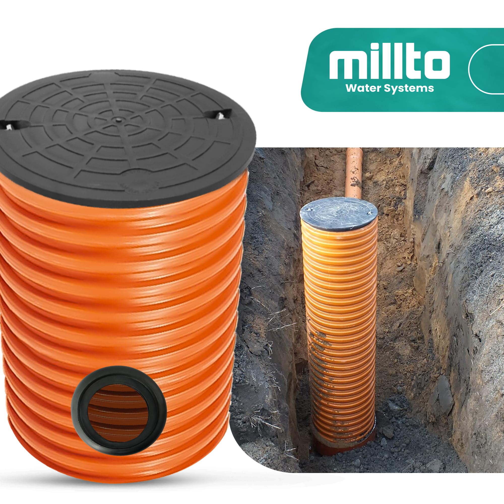 Tubo Ascendente Pozo Inspección 50 cm DN315 Negro Tapa 3x Junta 160 mm Mantenimiento Alcantarillado Resistente Compacto Duradero Fácil Limpieza Presión Subterráneo