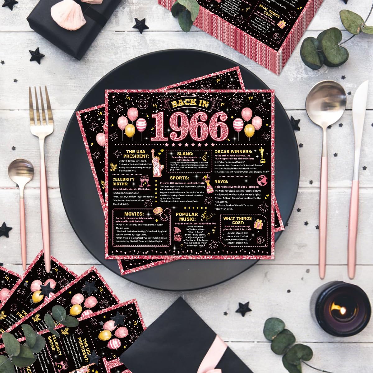 50Pcs Rose Gold Back in 1966 Paper Napkins Vintage 60th Birthday Decorations Women Cheers to 60 Years Birthday Party Supplies Disposable Luncheon Dinner Napkins 6.5" x 6.5" for 60th Bday Party Favor - Image 4