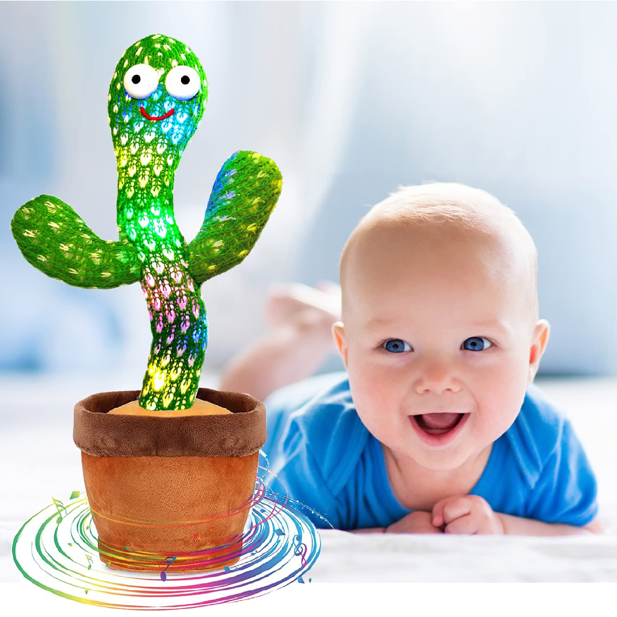 MITLINK Dancing Talking Cactus Repeats What You Say, Electronic Plush Toy with Lighting, Singing Cactus Recording and Repeat Your Words for Education, Green