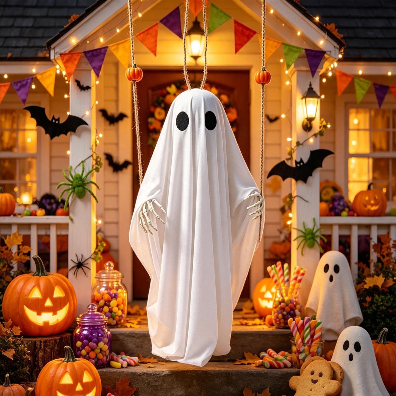 Halloween duch dekoracja na zewnątrz świecąca huśtawka duch