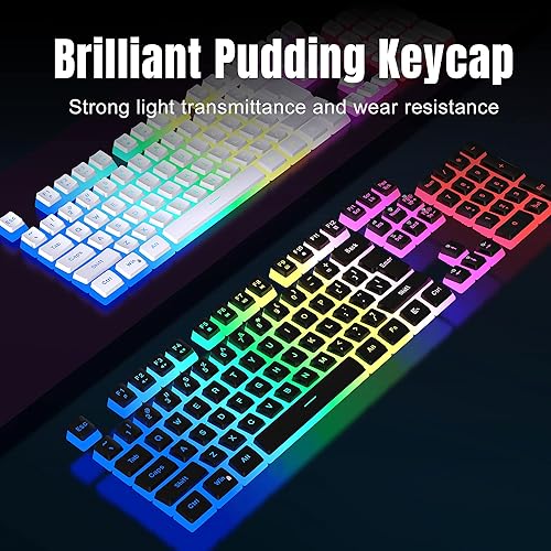 Miniatura 3 de DGG Combo de teclado y mouse inalámbricos para juegos, batería recargable RGB de 3000 mAh, teclas de pudín teclado anti-fantasma + mouse inalámbrico