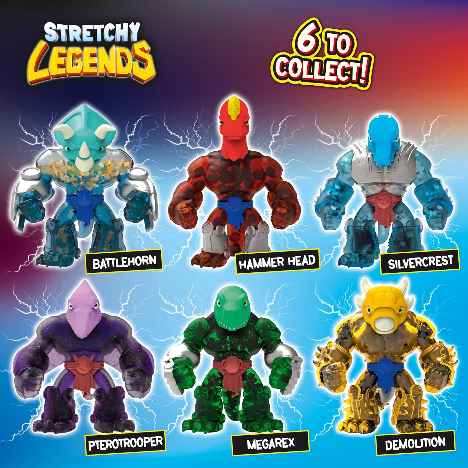 CRAZE Stretchy Legends Megarex, Personaggi da collezione libberici ed estensibili con imbottitura de Slime, 6 diversi personaggi da collezione