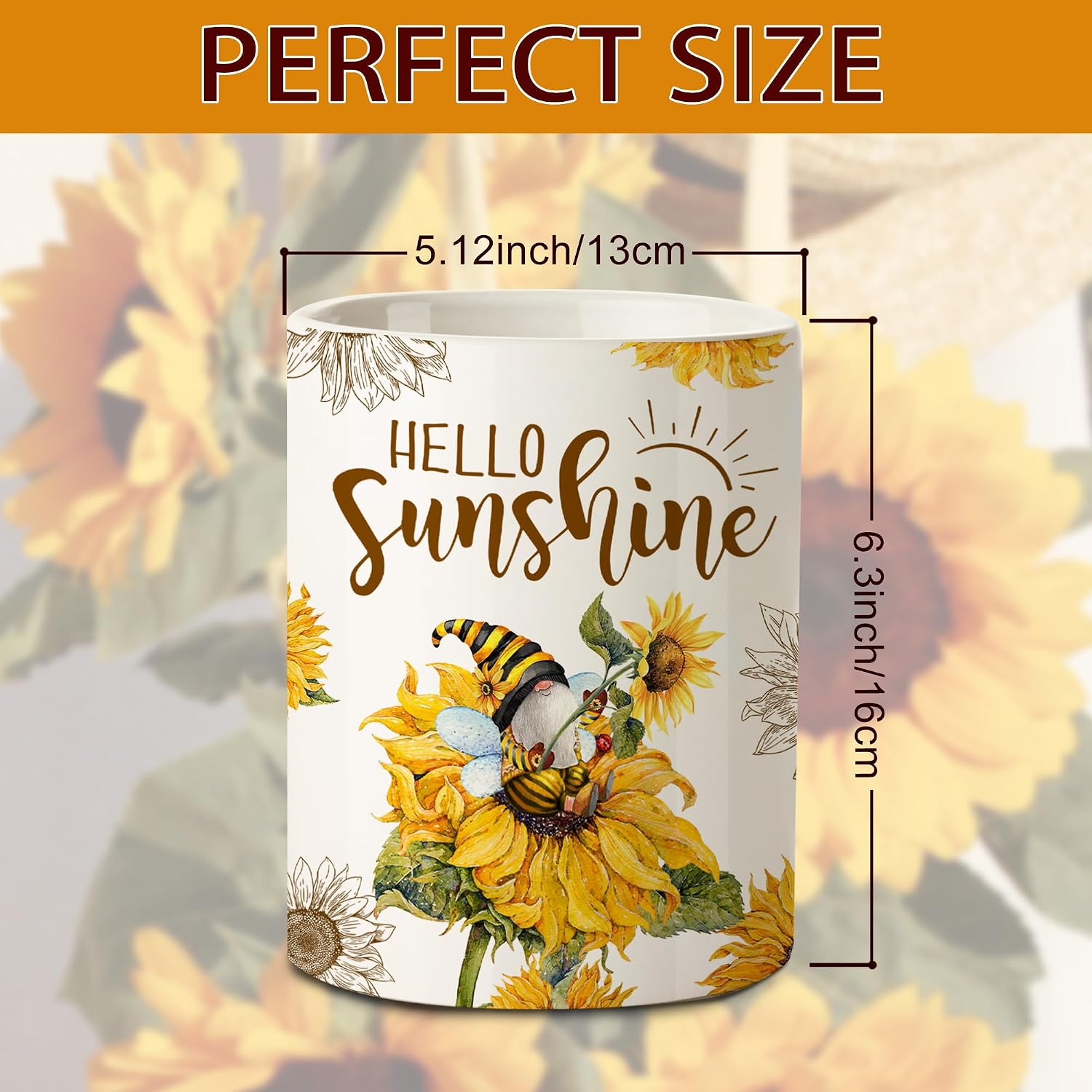pinata Sunflower Kitchen Decor Farmhouse Ceramic Yellow Utensil Holder | Sunflower Gnome Decor, Utensil Jar Crocks, Summer, Summer Kitchen Farmhouse, 6.3 inch, Housewarming Decoration, Spoon Rest Sunflower gnome01
