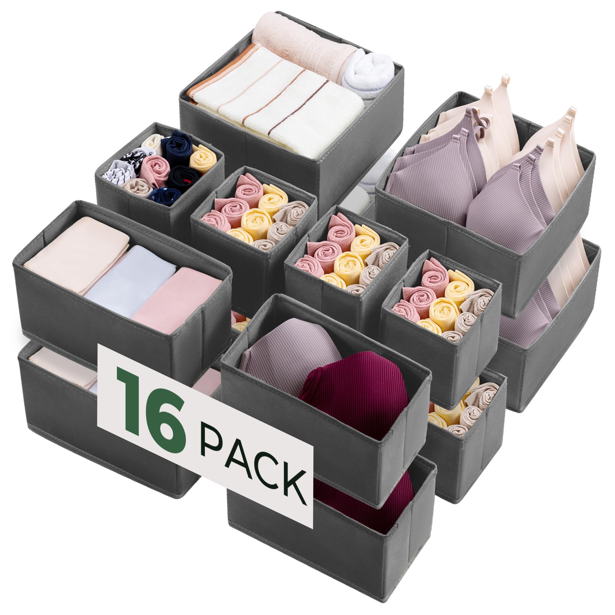 Kootek 16 Pack Drawer Organizer Clothes, Dresser Drawer Organizers for Clothing Fabric Foldable Closet Organizers and Storage Bins for Baby Clothes, Nursery, Underwear, Bras, Socks