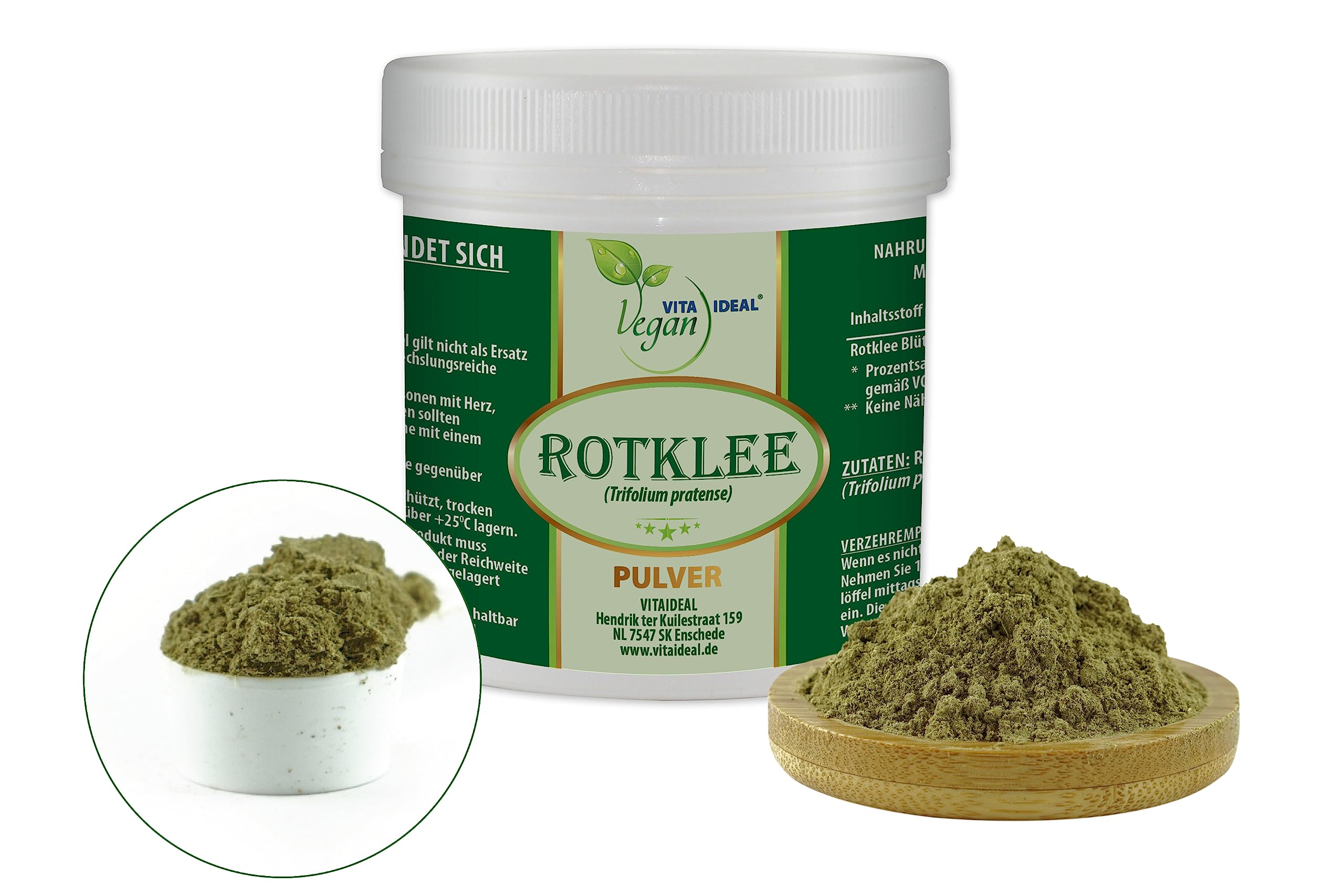 VITA IDEAL Vegan® ROTKLEE - Blüten 4x 300g PULVER - Trifolium pratense - Tagesportion 760mg ROTKLEEBLÜTEN, natürlich, pflanzlich & ohne Zusatzstoffe, Inklusive Messlöffel.