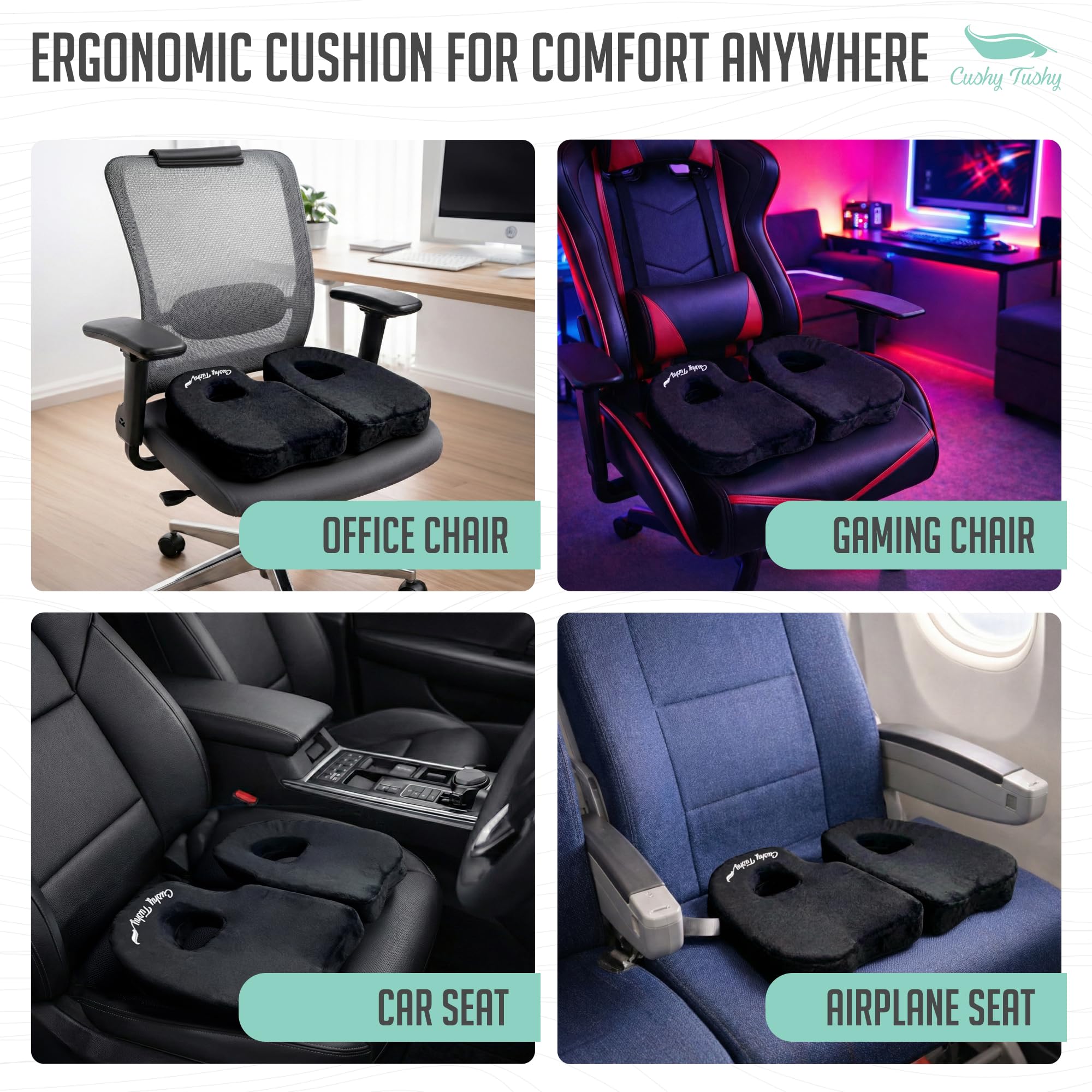 Cushy Tushy Cuscino pieghevole di alta qualità Piriformis – Cuscino per sollievo dal dolore piriforme e dal dolore sciatico – per uso domestico e ufficio, perfetto per viaggi o guida