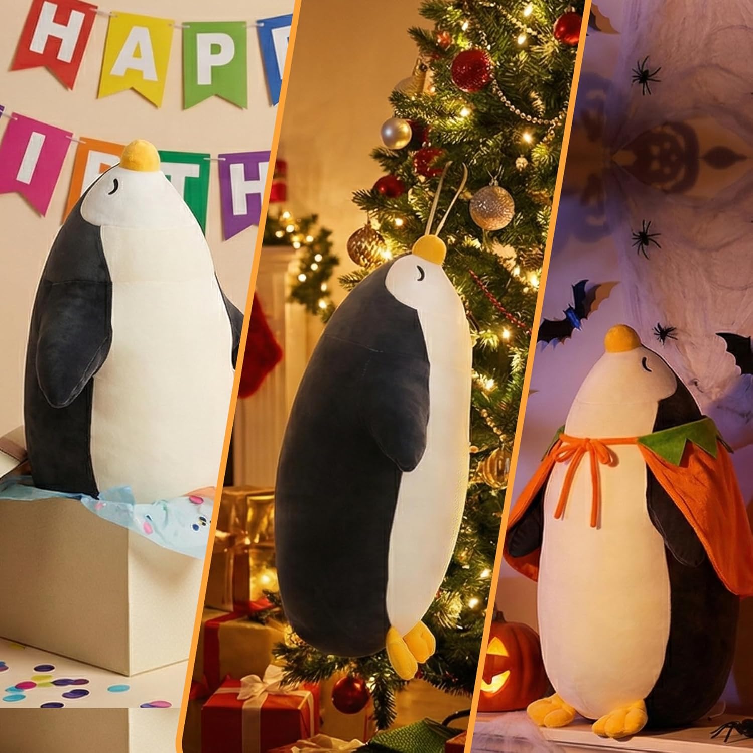 DENTRUN Penguin Stuffed Animals Bulk, Cute Penguin Plush Doll Play Toys for Kids Girls Boys Adults Birthday Xmas Halloween Present Adorable Soft Plushies, 12.20/18.11/22.44/25.98 Inchs, Blue, Black