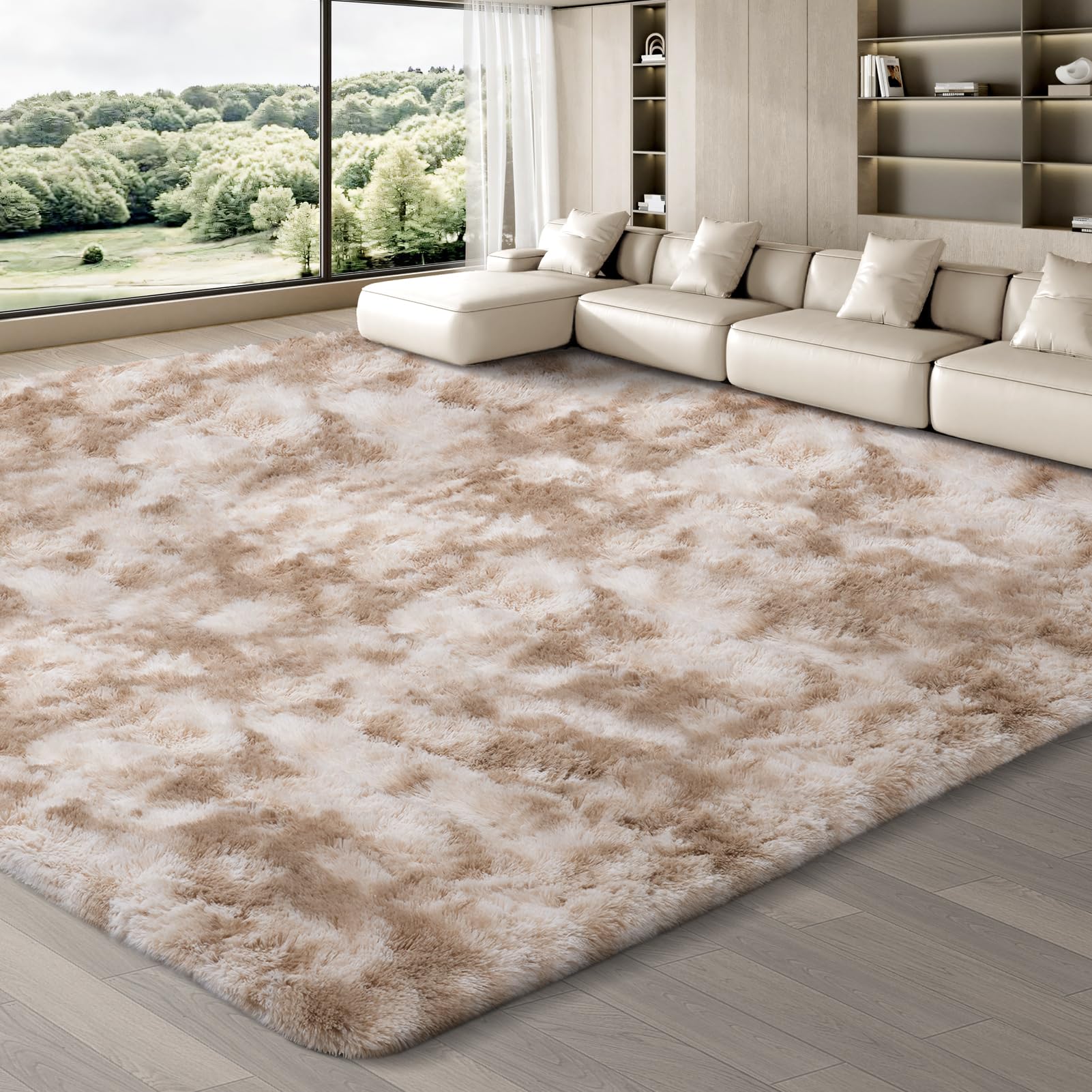 JOJOSEE Rugs Living Room, 240 x 340 cm Khaki Area Rug, Anti Slip Soft Fluffy Shaggy Extra Large Floor Carpets Mat for Bedroom, Nursery Bedside (Khaki, 240x340cm)