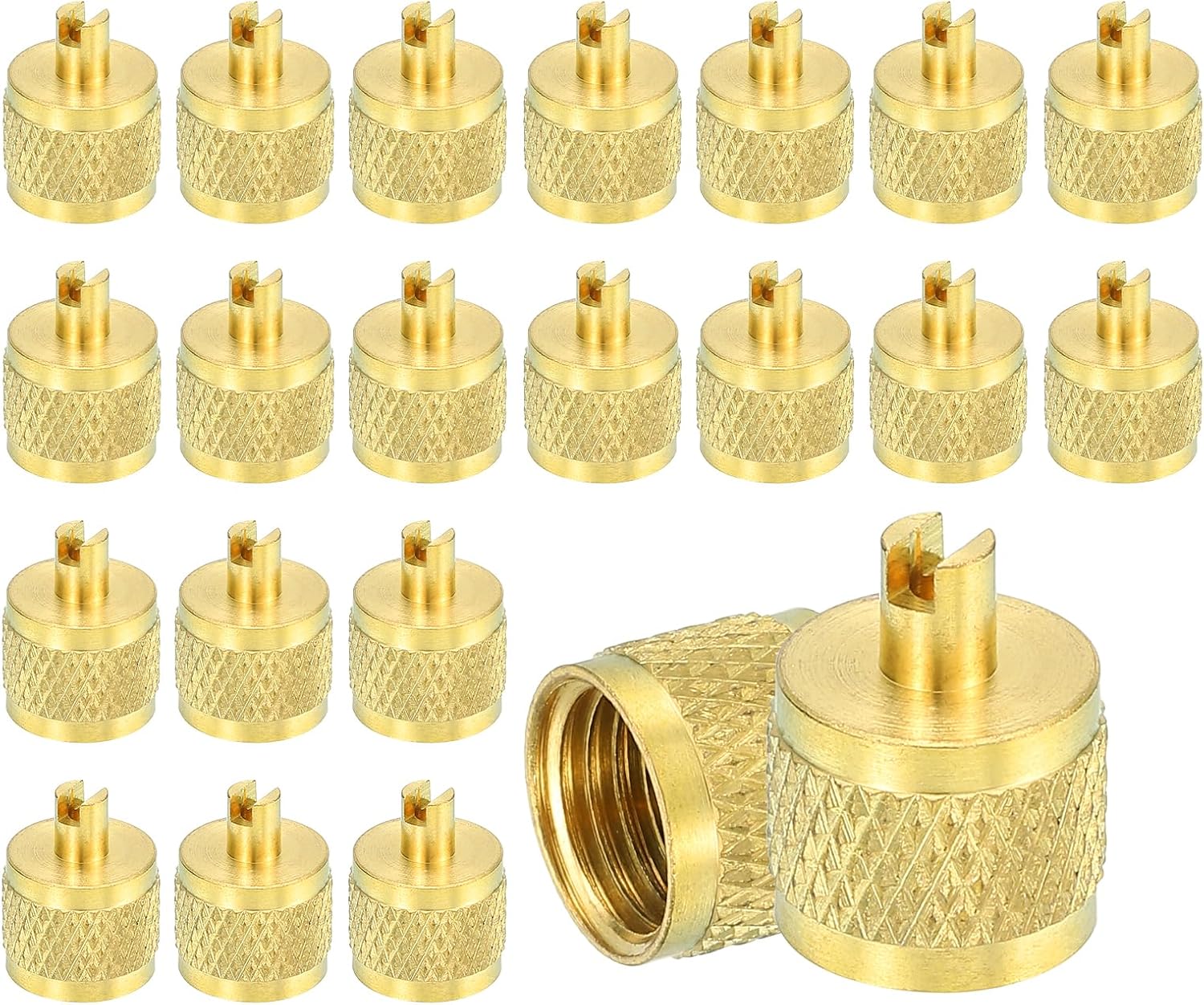 uxcell 1/4" SAE Brass Flare Caps, 12Pcs Solid Brass Valve Caps, Refrigeration Valve Cap Valve Core Remover with Rubber Seal for HVAC AC System, Air Conditioning Industry Tubing