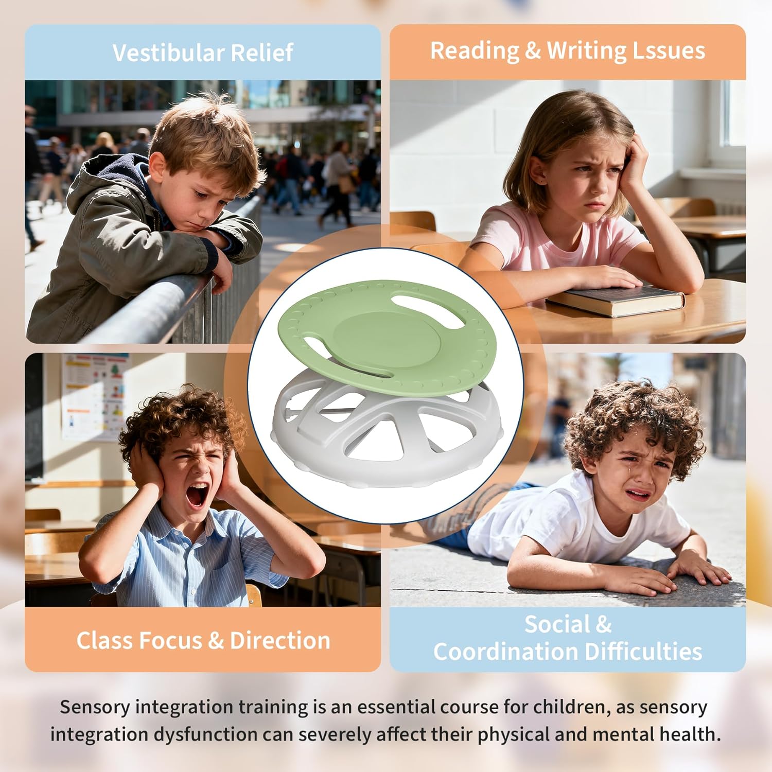 GarveeHome Kids Sensory Swivel Chair, Spinning Chair for Autistic Kids with Safety Handle & Non-Slip Design, Training Body Coordination