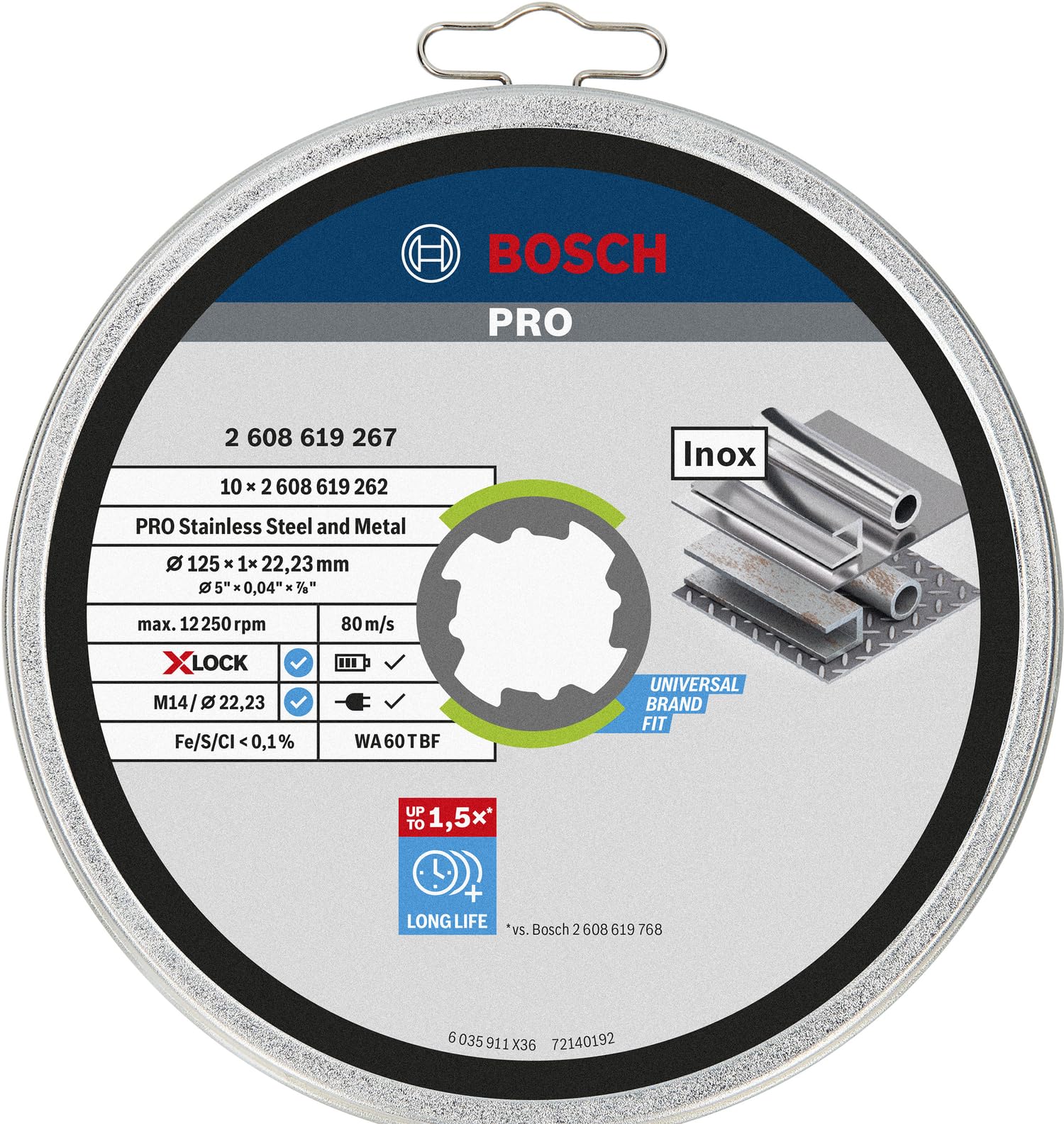 Bosch Professional discos de corte recto X-LOCK Ø125 mm inoxidable 22,23 mm grosor 1 mm