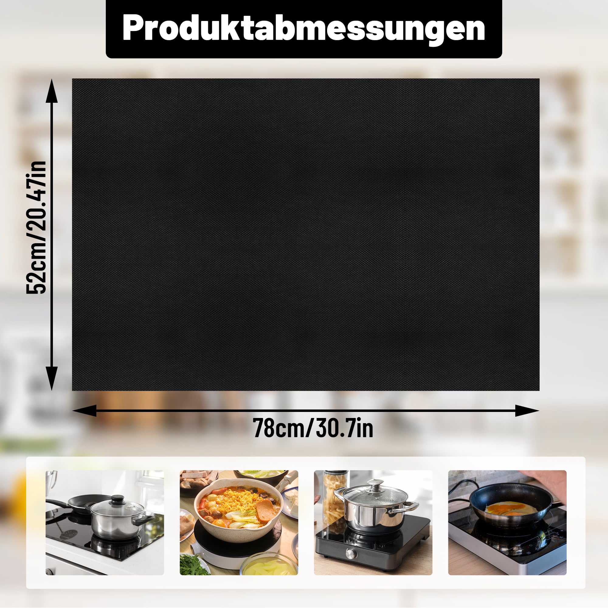 78x52cm Herdabdeckplatte – Zuschneidbare Silikon Abdeckung für Induktionskochfeld & Ceranfeld, Wasserdicht & Hitzebeständig, Schwarz
