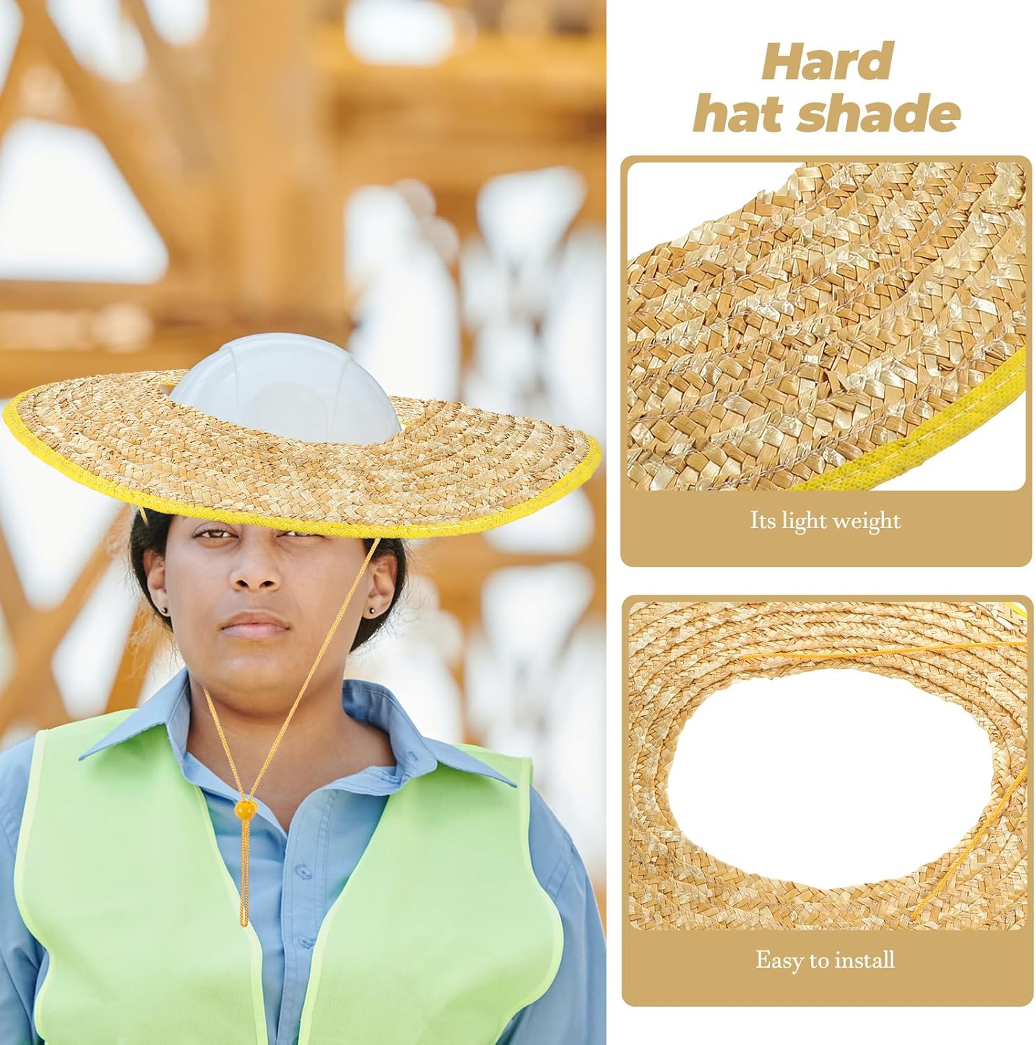 2 Pieces Wheat Straw Hard Sunshield for Full Hat Hard Hat Sunshield Sun Shade Sun Shade