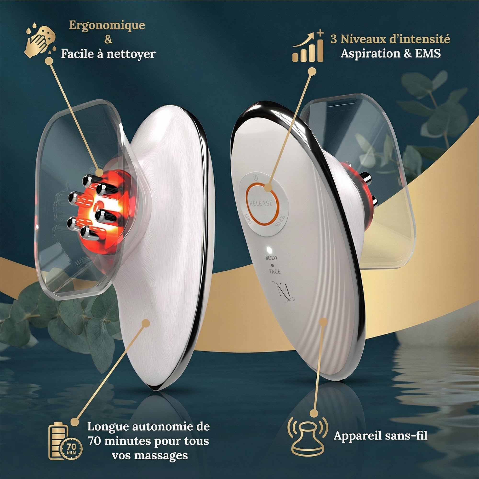Masseur Sculptant Anti-Cellulite à Ventouse Électrique Corps & Visage 3 en 1 Mantrasage | Palper-Rouler, Lifting EMS & Thérapie Lumière Rouge | Drainage & Raffermissement Cuisses, Ventre, Bras, Fesses