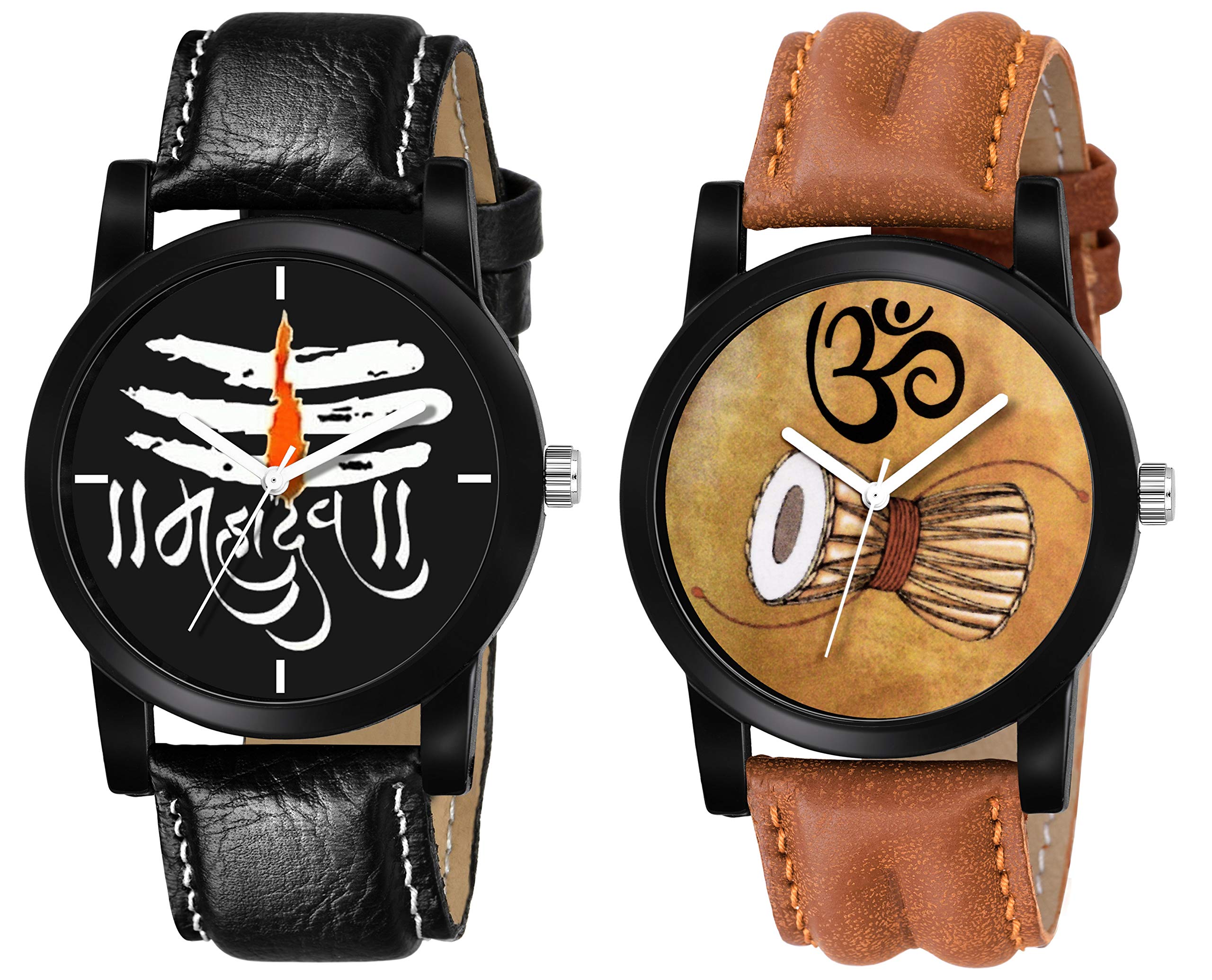 SWADESI STUFFBlack & Brown Dial Mahadev Watches for Men & Women - Combo of 2 Watches