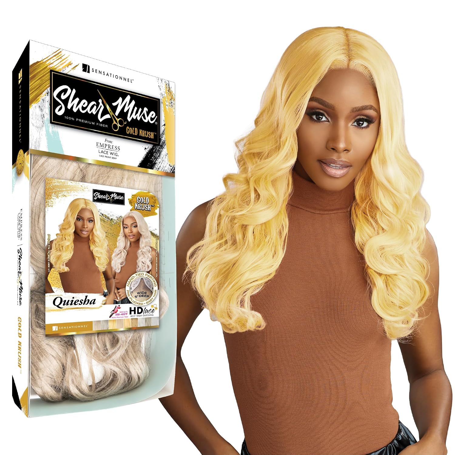 Sensationnel Shear Muse Lace Wig - Quiesha Deep Laceparting Hand Tied Ready to Wear Synthetic Prestyled Units (BEIGEASHBLONDE)