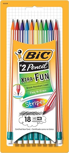 BIC Lápiz de grafito de rayas Xtra-Fun 2 HB 18 unidades