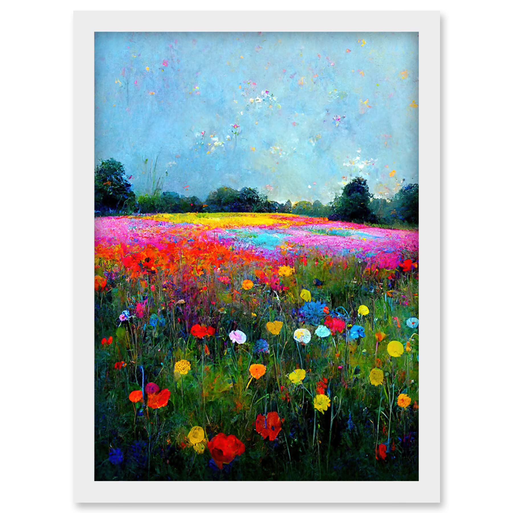 Doppelganger33 LTD Delicate Wildflower Meadow Abstract Colourful Modern Artwork Framed Wall Art Print A4