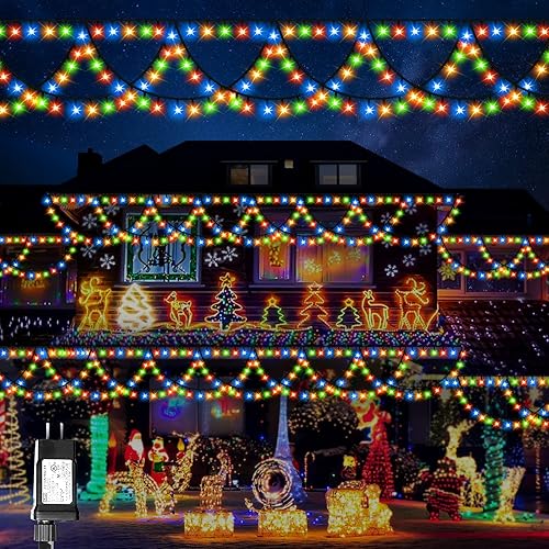 MZD8391 380 luces LED de Navidad para exteriores e interiores, luces de carámbano de Navidad impermeables, conexión de extremo a extremo, tira de