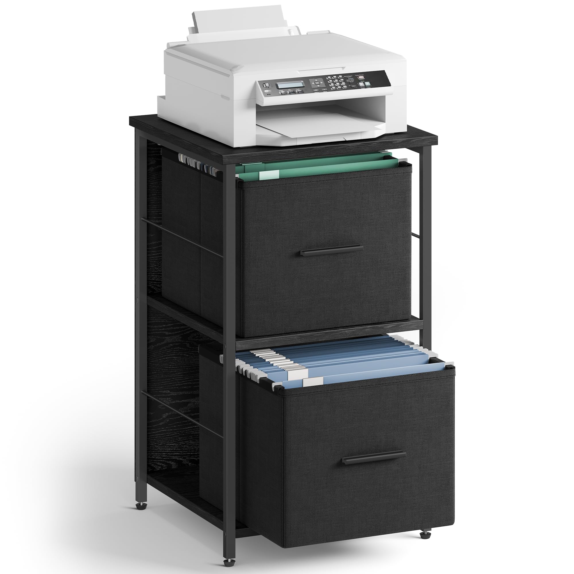 VASAGLE File Cabinet with 2 Drawers, Printer Stand, Cube Storage Shelf, for A4, Letter-Size Files, Hanging File Folders, File Storage Box, Home Office, Ebony Black and Ink Black UOFC056B56