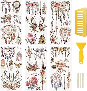WANDIC 6 Sheets Rub On Transfer Sticker,Tribal Style Transfer for DIY Photo Albums Furniture,15 * 30cm